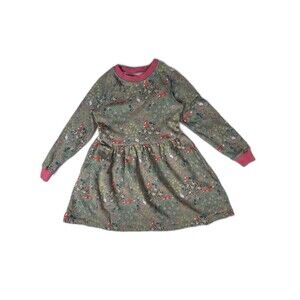 Mini Boden cotton terry forest print dress with pockets Sz 6-7 Years
